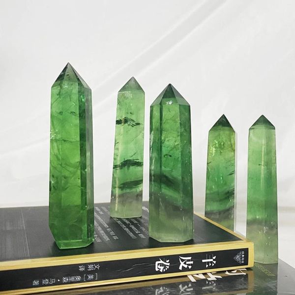 Figuras decorativas Fluorito verde de cristal natural Ponto único PRISM Home Decoration Study Supplies Reiki Healing Is Mineral