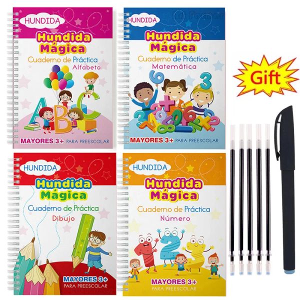 Set Sihirli Kitap Kopya Kitapları Çocuklar için Kopyalama Kitapları İspanyol Haligrafi Defter Montessori Ücretsiz Nakliye Öğrenme Çocuk Caligrafy Uygulama