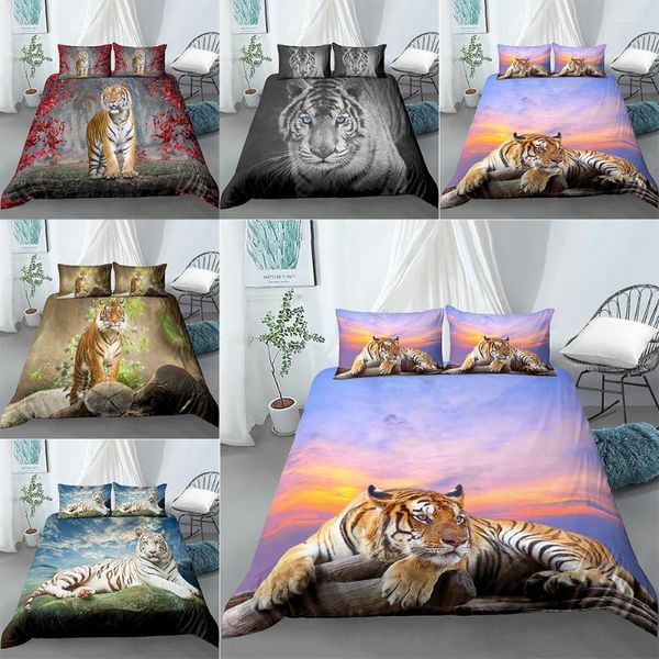 Set di biancheria da letto 2/3 pezzi 3d copripiumini set di coperture tigre per bambini con piumino trapunta animale