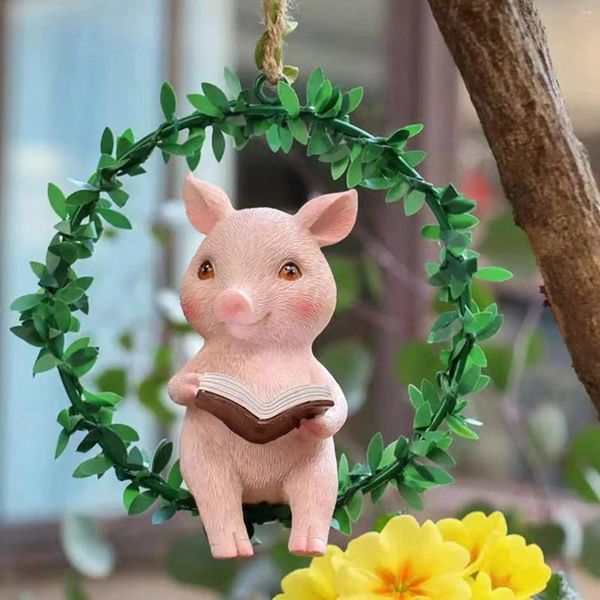 Dekorative Blumen künstlicher Kranz Wand Hanging Dekor Schwein Statue Home Dekoration Tierverzierung für Garten Terrasse Bauernhaus Haustür