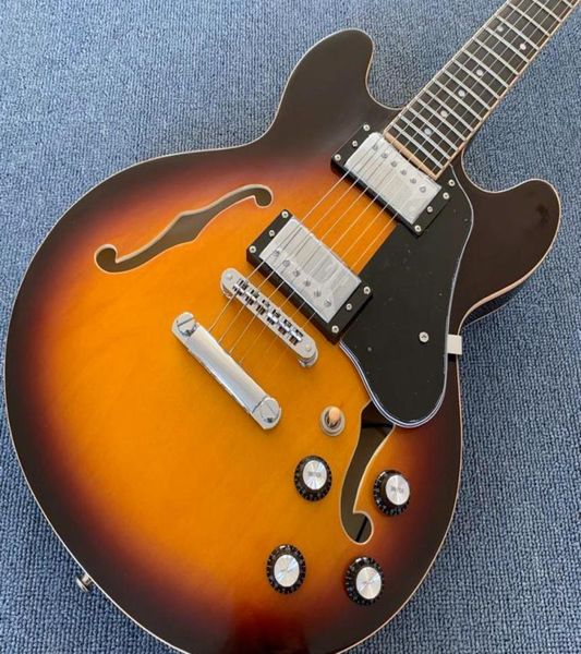 Özel 1959 339 Vintage Sunburst yarı içi boş vücut caz elektrikli gitar çift f delikler Semigloss finihsed nokta kakma krem ​​gövdesi 8288329