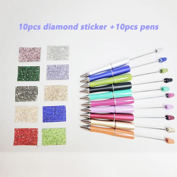 Stifte 10pcs Diamond Sticker 10pcs Stifte DIY Handgemachtes Perlen Kugelschreiber Luxus Perlenstifte Schenkungsschule Office Supplies