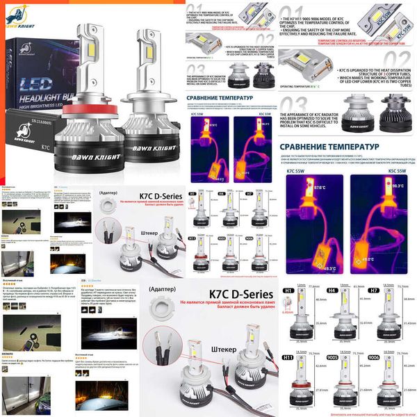 2024 2024 Dawnknight K7C 4300K H7 H4 H11 Lâmpada LED 3 LUZES DE LED TUBO DE COBER PAR
