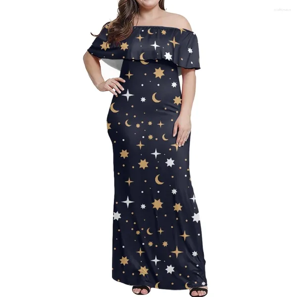 Abiti da festa Abito da stampa a stella Plus Star Donne estive da spalla Lunga moda Starry Sky Abbigliamento Elegante