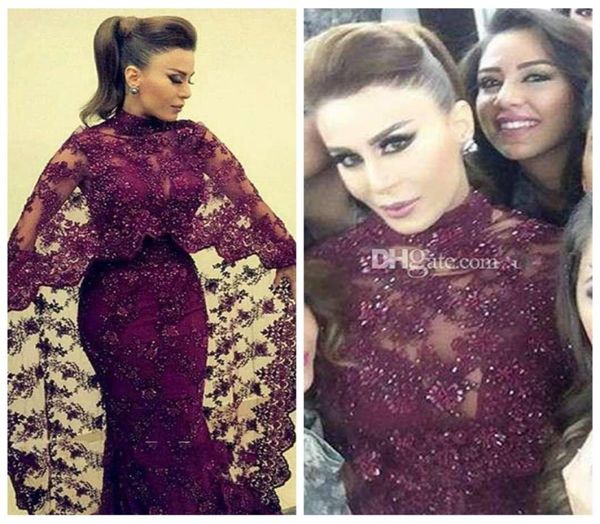 Abaya a Dubai 2018 Abiti da sera in pizzo viola sirena abiti da celebrità arabo musulmani New Yousef Aljasmi Kiftan Dress2215027