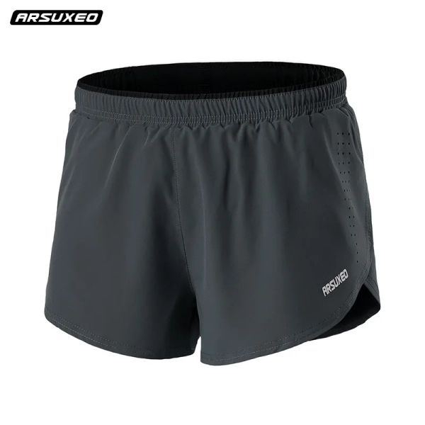 Roupa íntima Arsuxeo Men's Running Shorts 2 em 1 Verão Treinamento de academia respirável Maratona de maratona esporte shorts com roupas íntimas de triangular