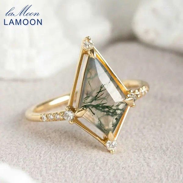 Кластерные кольца Lamoon Vintage Frace Style Bijou Natural Gemstone Green Moss Agate Ring для женщин 925 стерлинговое серебряное золото подарки с ювелирными украшениями