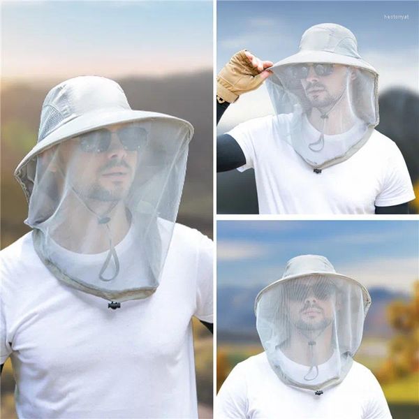 Berets Outdoor Head Face Maske Hut Net Cover Anti-Moskito-Moskito-Kappe Sommerreisen atmungsaktiv