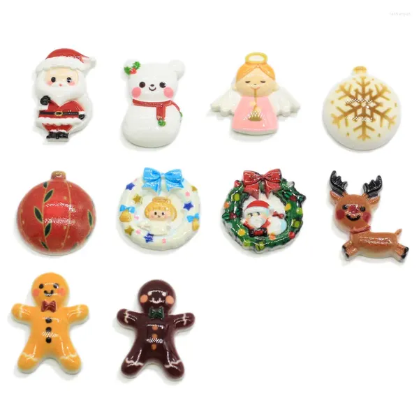 Flores decorativas 50/100pcs Últimas decorações de natal resina gingerbread man back jingle bell acessório férias ornamento diy