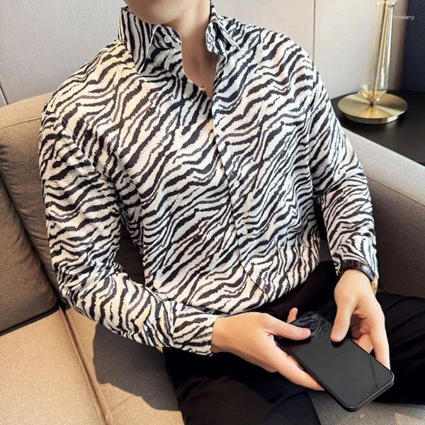 Camicie casual maschile a strisce zebra bianche nere camicia ad alta qualità vestito d'affari abito sociale smoking uomo abbigliamento m-4xl