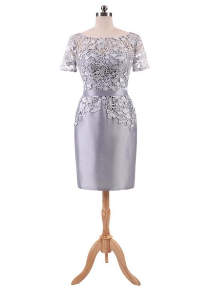 Silbergrau Kurzpartykleider 2018 Neues Spitzen -Top Kurzärmeles Fashion Cocktail Kleid billig echte Po in Stock5590167