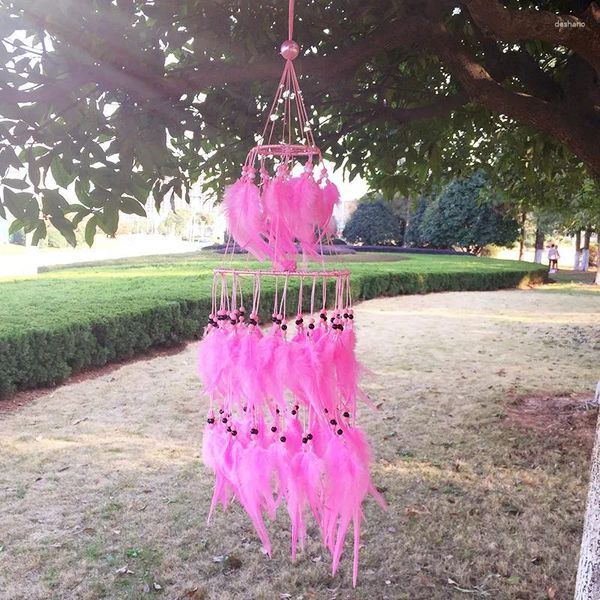 Estatuetas decorativas 60cm Índia estilo estilo rosa Double Dream Catcher Net com Decoração de Decoração de pendura Decoração de ornamento Presente