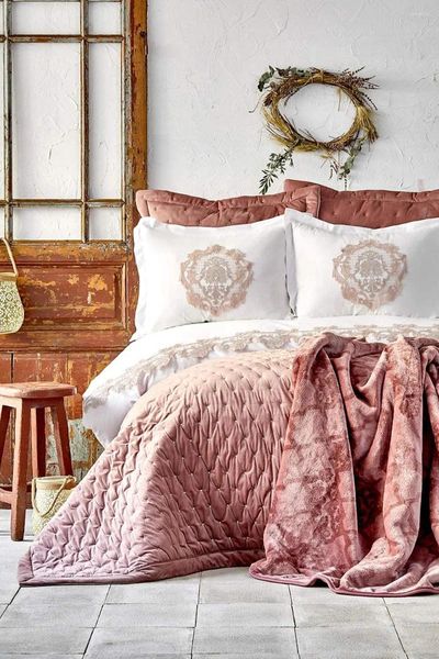 Set di biancheria da letto Karaca Home Chester in polvere da 10 pezzi Copertura set-duvet dowry: cotone letto coperto: coperta in poliestere: inscatolato