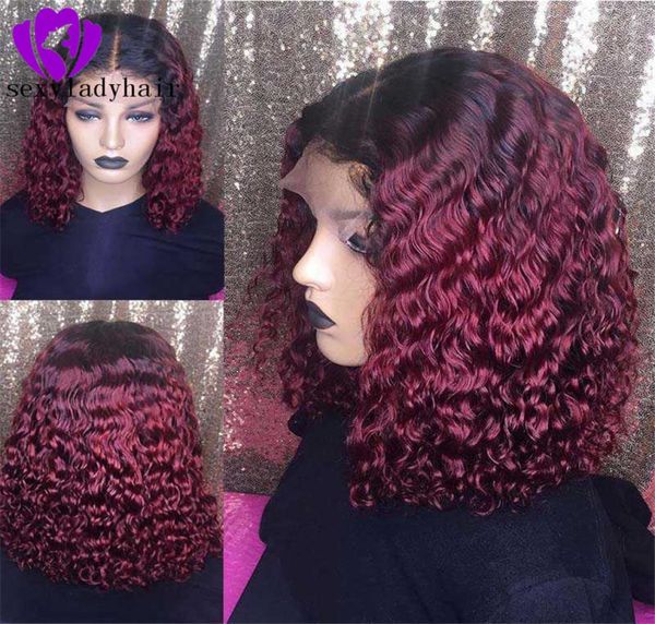 New Ombre Wine Rot Spitze Vorderperücke kurze Kinky Curly Perücken für schwarze Frauen Cosplay Partystyle Synthetic Hair Wigs2266948