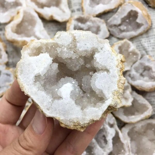 Dekoratif Figürinler Doğal Beyaz Agate Geode Dilim Kuvars Kristal Küme Mineralleri Reiki İyileştirme Ev Dekorasyonu