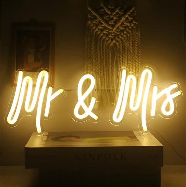 Wanxing Custom liderou o Sr. e a Sra. Neon Light Sign Wedding Ação Bedroom Home Wall Marriage Party Decor 2206155538100