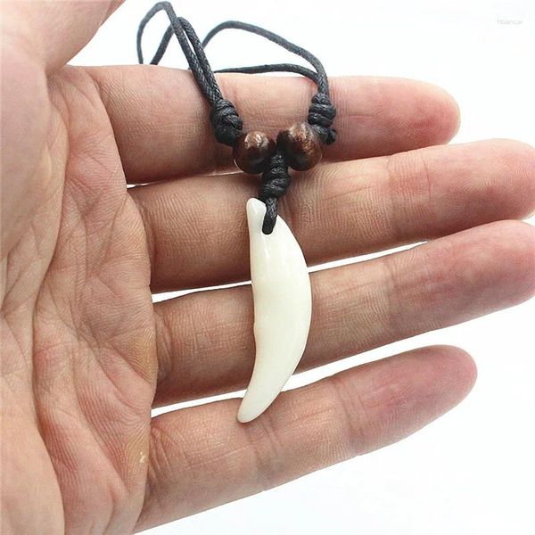 Colar de pingente colar masculino feminino tibetano amuleto presa real dente natural vintage tibete lobo charme branco ecru marrom branco