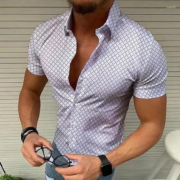 Camisa casual de camisa masculina design de manga curta impressão impressão branca preta preta malha de malha top praia verão