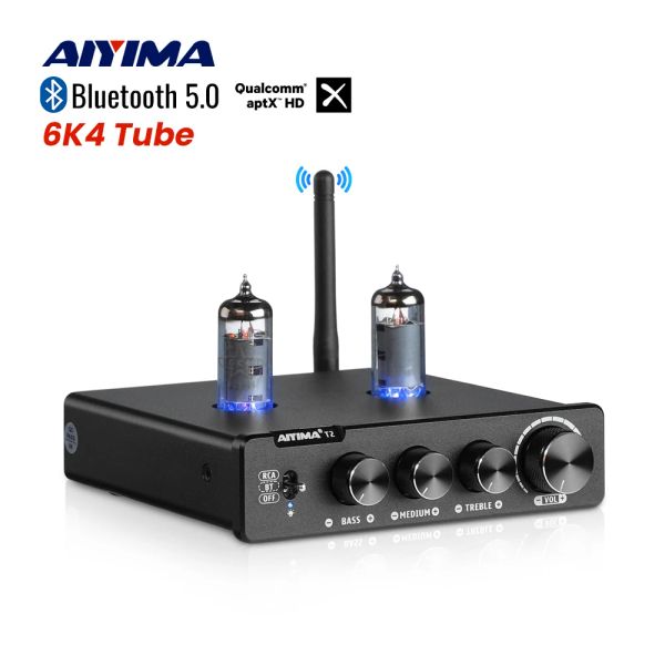 Amplificador aiyima áudio t2 hifi bluetooth pré -amplificador 6k4 buffer de tubo de buffer de buffer de buffer de buffer de vácuo Bass Ajuste de ajuste de grave