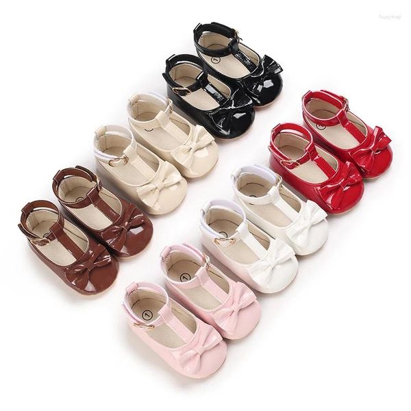 Sandalen Prinzessin Infant Baby Girls Taufe Schuhe pu Leder weiche Sohle niedliche Flats mit Ribbon Bogen Nicht-Schlupf-Kleinkind Krippe