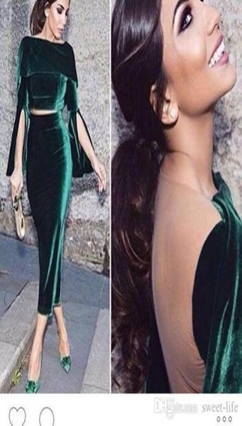 2019 Fashion Два куски Rop Dubai Vintage Green Velvet Evening Dress Короткие формальные платья Tealength Arabic Docktail Plorges 9157289