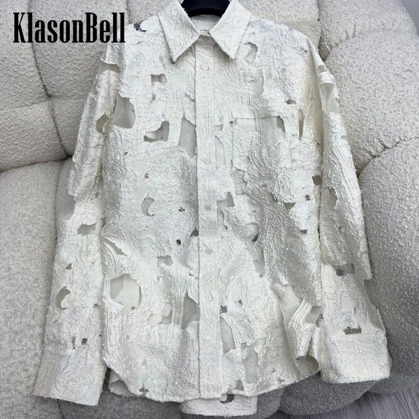 Blusas femininas 3,25 klasonbell 2024 angustiado Jacquard Blouse Fit Sheer Mesh Mesh Spliced Collar Slave Longa Casual Casual