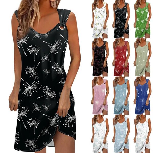 Lässige Kleider Frauen Mode sexy V-Ausschnitt ärmellose gedruckte schlanke jugendliche Temperament Vestidos Femenino