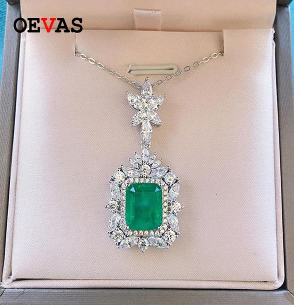 Oevas 100 925 Sterling Silber 911mm Synthetic Smaragd Anhänger Halskette für Frauen, die hohe Kohlenstoffdiamant -Feinschmuck funkeln2347870 funkeln