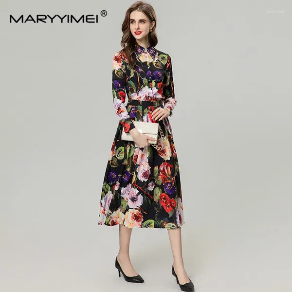 Рабочие платья Maryimei Fashion Женская рубашка воротничка для ногтей с бриллиантами цветочный винтажный топ Midi Black Halk