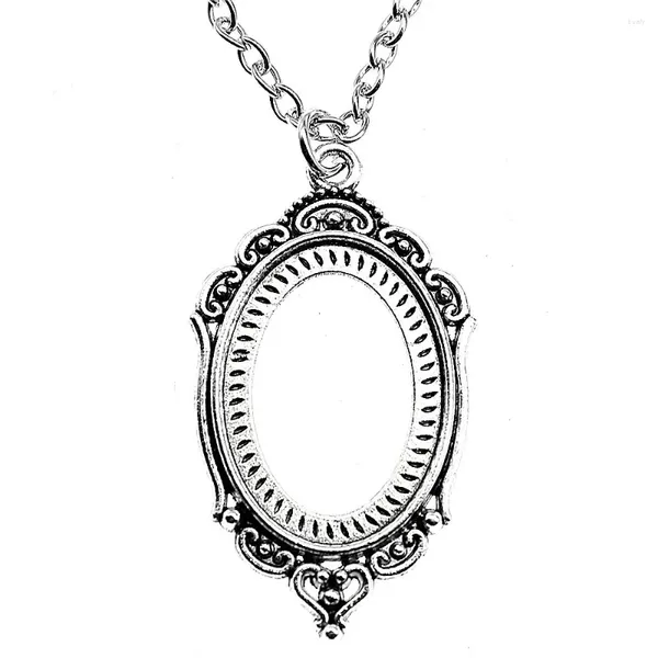 Collane a pendente ovale semplice cameo cavo cabochon Impostazione del girocollo collana accessori per uomini accessori della catena di gioielli 70 cm o 45 4 cm