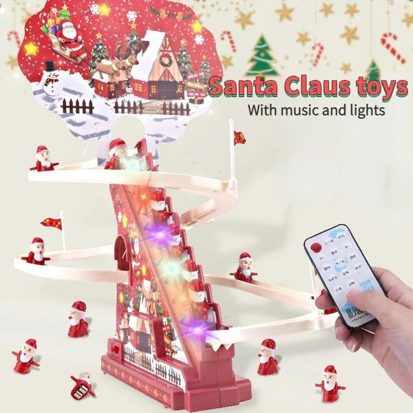 Papai Noel Subindo escadas escadas Early Education Track Light Música de Natal Presente de Halloween Kids Toys eletrônicos 240407