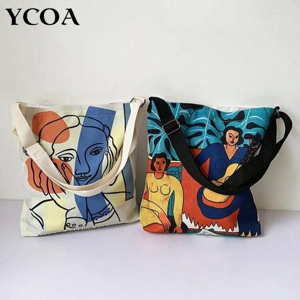 Einkaufstaschen weibliche Taschen Käufer Y2K Ästhetische Handtasche Schulter koreanische Mode Harajuku Großer Druck Vintage Casual Ins Canvas