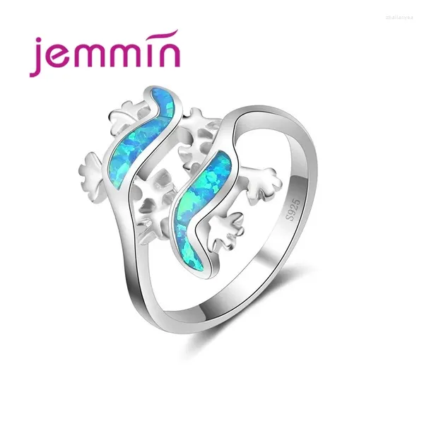 Clusterringe Original Design 925 Sterling Silber für Frauen und Männer Blau Feuer Opal Ring Braut Hochzeitsband Anillos Schmuck