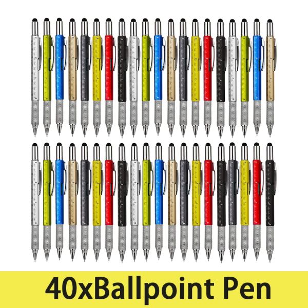 Stifte 40pcs 6 in 1 Werkzeugballpoint Stiftschraubendreher Lineal Spirit Level Multifunktion Aluminium Touchscreen Stift Stift