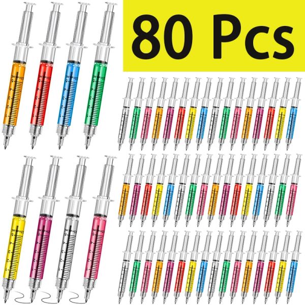 Pens 80pcs şırınga kalemleri geri çekilebilir eğlenceli hemşire kalemler yenilik çok renkler çok renkler Hemşirelik öğrencileri için tıbbi tükenmez kalem hediyeleri