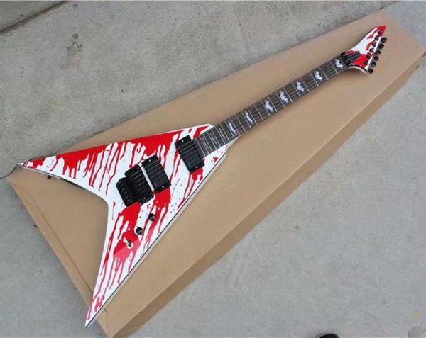 Guitarra elétrica em forma de V White com Blood Patternfloyd Roserosewood Fingerboardan pode ser personalizado como solicitação4780168