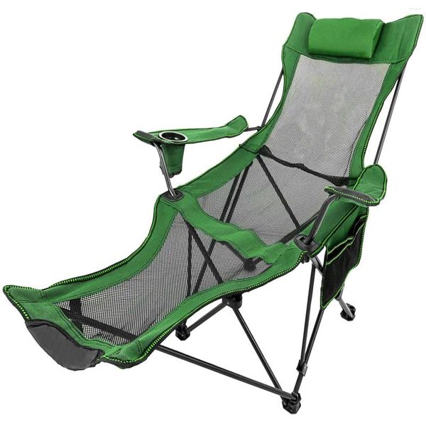 Camp Furniture Outdoor Patio Chaise Lounge Liegender klappender Strandstuhl zum Campingfischen mit Tassenhalter Aufbewahrungsbeutel Grün Grün