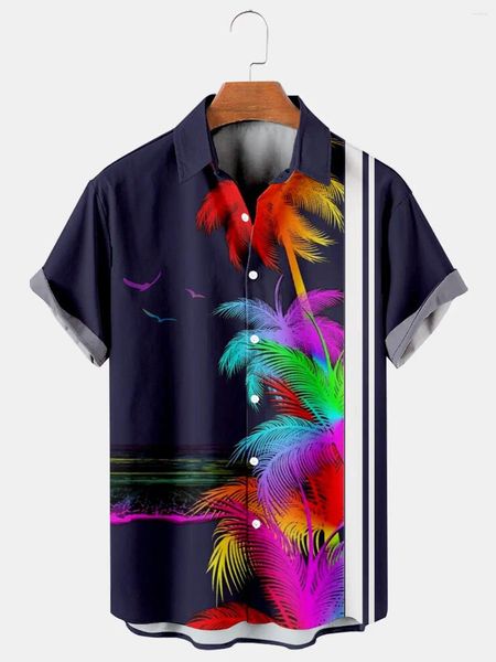 Camisas casuais masculinas de manga curta camisa havaiana botão de impressão tropical Aloha Tops Stretch Tops