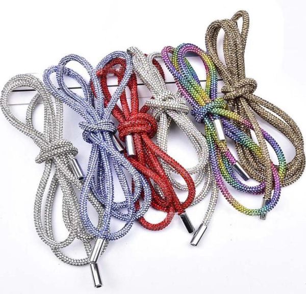 2021 Full Rhinestone Crafts Diy Camas de cordão Diy Cordas Cordas Capinhas Rainbow Shoelace Bling Beling Bowknot Lazy Elastic Shoelaces Clot2534286