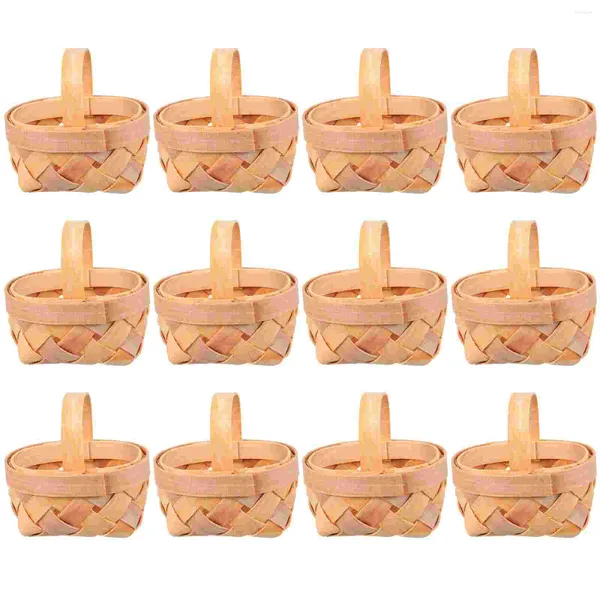 Aufbewahrung Flaschen 12 PCs gewebtes Korbdekorationen Home Mini Tragbare Körbe Ornamente Crafts Rattan Holzkinder altmodische Süßigkeiten