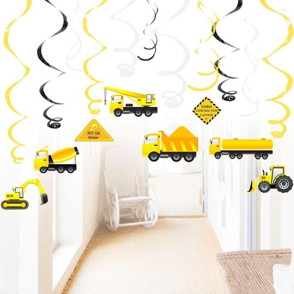 Titulares de vela 24 PCs Truck Swirl Streamers Teto pendurado decorações de desenho animado Construction Car Swirls