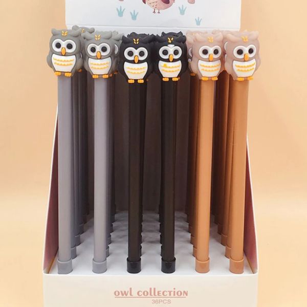 Penne 10pcs/Bulk Elegant Aesthetic Owl Bird Penne Cute Kawaii School Gel Penna divertente Scrittura Blue Ink Ballpoint Women Stationery Kit Gift