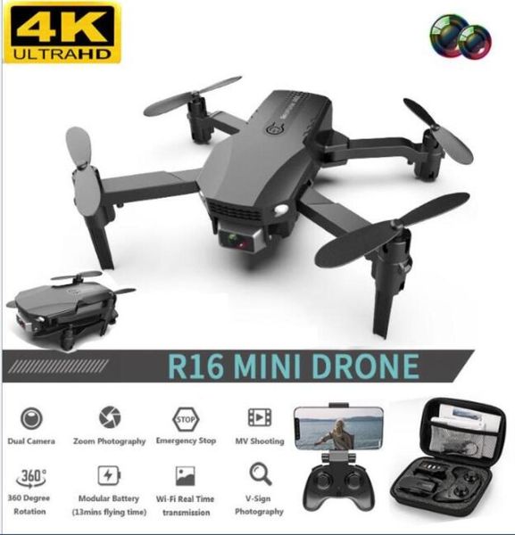 Новый R16 Drone 4K HD Dual Lens Mini Drone Wifi 1080p в реальном времени трансмиссия FPV Drone Dual -камеры складываемые RC Quadcopter Toy2519282