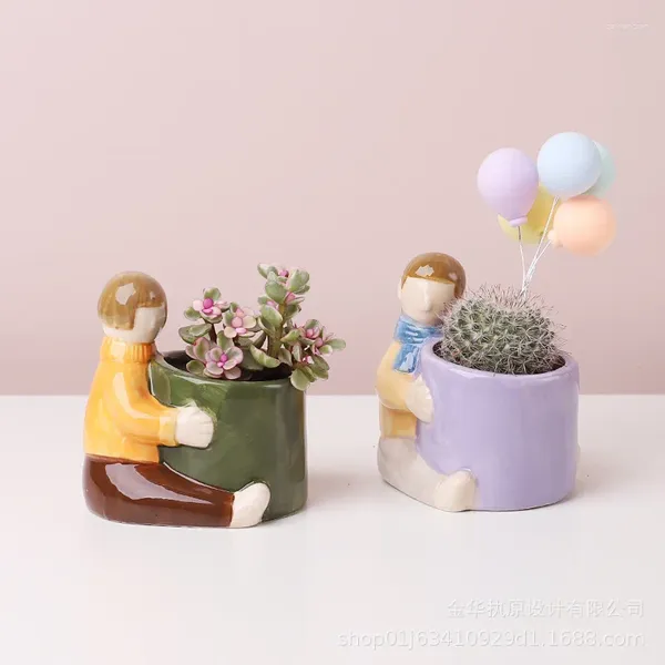Vasi Coppia creativa Small Flower Pot Boy Girl Girl Pots Succulento Macetas Decorative Ceramic per piante Desktop Home Decor