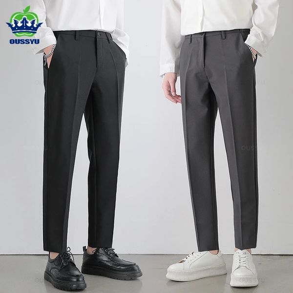 2024 Men's Sitne Pants Stretch Slim Business Office Non Iron Caist Classic Classic Korean Grey Casual Trouser Plus Tamanho 40 42 240402