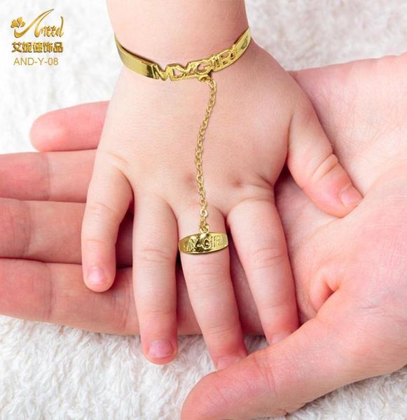 Bangle Aniid Baby Bracelet Chain Ring Born Bangles Smooth Bangles Nome personalizado Jóias Copper Kids Kids Ajustável menina de menina GI8762417