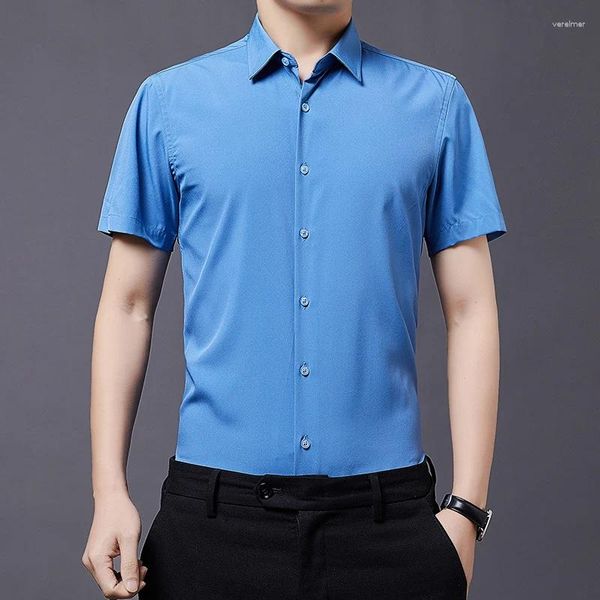 Herren-Hemdhemden Baumwolle Hemd Männer Modegeschäft Kurzarm Sommer weiche glatte Freizeittemperament Plusgröße, elastisches hochwertiges Oberteil