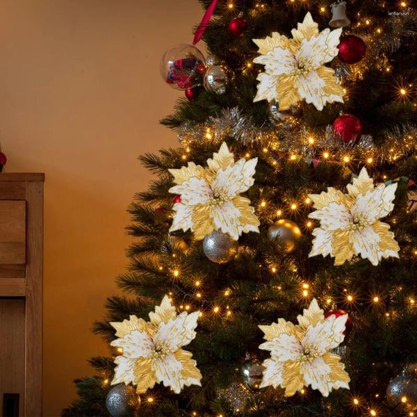 Fiori decorativi decorazioni per alberi di Natale artificiale fiore retrattile retrattile steli finti dorati di Natale decorazioni per la casa