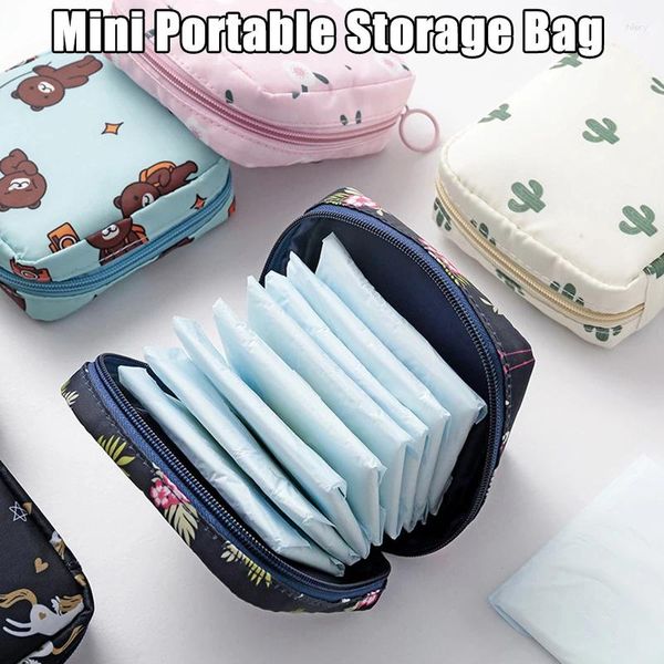 Aufbewahrungstaschen Mini Tampon Sanitärpolsterbeutel Frauen Kosmetische Make -up tragbare Serviette Handtuch Mädchen süßer Halter Organisator