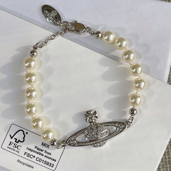 Bracciale di marca di lusso Saturno Pearl Diamond Planet Light Deluxe Bracciale Anniversario Regalo di compleanno della festa